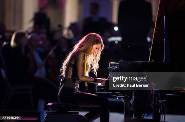 Dutch classical pianist Iris Hond performs on stage, Baarn, Netherlands, 03 September 2016.