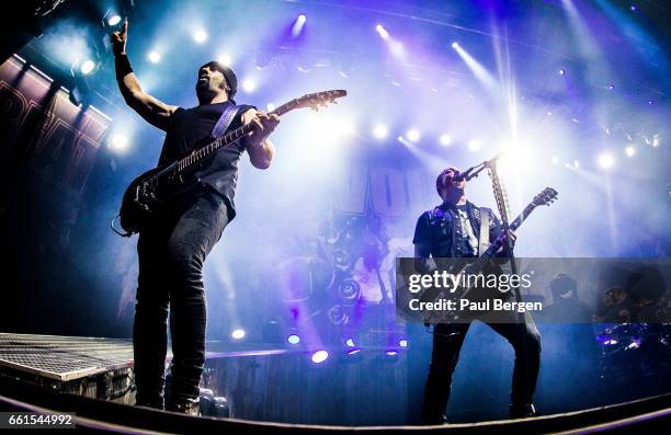 Danish rock band Volbeat with guitarist Rob Caggiano and lead singer and guitarist Michael Poulsen performs at Ziggo Dome, Amsterdam, Netherlands, 15...