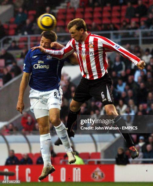 Everton's James Beattie and Sunderland's Steven Caldwell