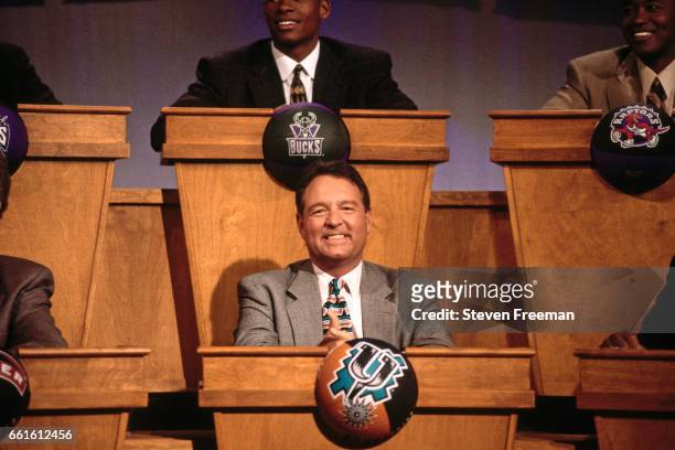 Peter Holt of the San Antonio Spurs looks on during the 1997 NBA Draft Lottery on May 17, 1997 at the NBA TV Studios in Secaucus, New Jersey NOTE TO...