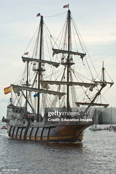 Minnesota, Duluth, Tall Ships Festival 2016, El Galion, a Spanish Galleon Replica, sailing under Engine power.