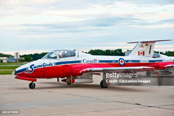 Wisconsin, Oshkosh, AirVenture 2016, CAF Reception, Wittman Regional Airport, Canadian Air Force Snowbirds Canadair CT-114 Tudor on Ramp.