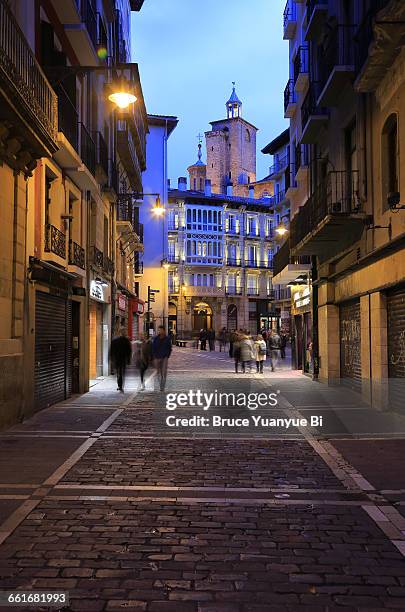 night view of old town street of pamplona - pamplona stock pictures, royalty-free photos & images