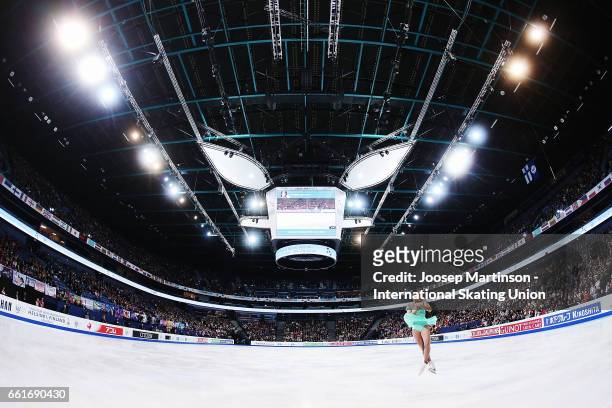 Mai Mihara of Japan competes in the Ladies Free Skating during day three of the World Figure Skating Championships at Hartwall Arena on March 31,...