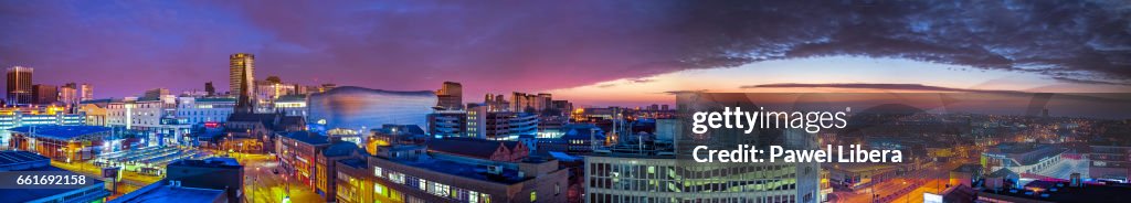 Birmingham skyline at sunrise.