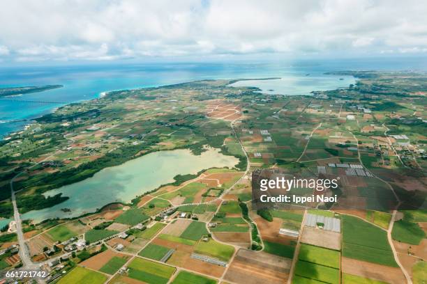 aerial view of miyakojima island, okinawa, japan - satoyama scenery stock pictures, royalty-free photos & images