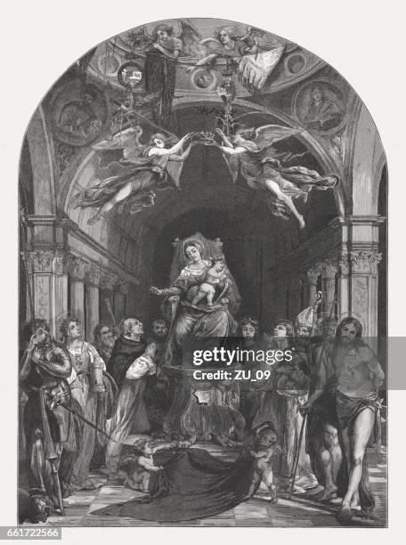 pala martinengo, painted (1513-16) by lorenzo lotto, san bartolomeo, bergamo - bergamo stock illustrations