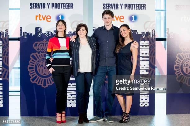 Elisa Mouliaa, Nicolas Coronado, Luisa Martin and Andrea del Rio attends a Servir y Proteger photocall on March 31, 2017 in Burgos, Spain.
