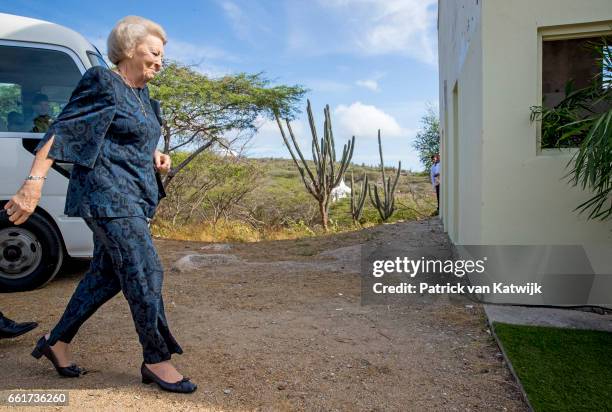 Princess Beatrix of The Netherlands visits the Bubali Bird Sanctuary and Spanish Lagoon of national park Arikok on March 31, 2017 in Oranjestad,...