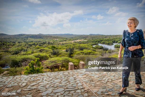 Princess Beatrix of The Netherlands visits the Bubali Bird Sanctuary and Spanish Lagoon of national park Arikok on March 31, 2017 in Oranjestad,...