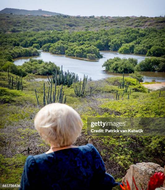 Princess Beatrix of The Netherlands visits the Bubali Bird Sanctuary and Spanish Lagoon of national park Arikok on March 31, 2017 in Oranjestad,...