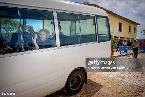 Princess Beatrix of The Netherlands visits the Bubali Bird Sanctuary and Spanish Lagoon of national park Arikok on March 31, 2017 in Oranjestad,...