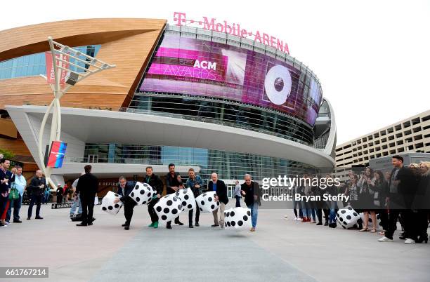 Academy of Country Music CEO Pete Fisher, Dick Clark EVP of Television Barry Adelman, hosts Luke Bryan and Dierks Bentley, EVP of Specials, Music and...