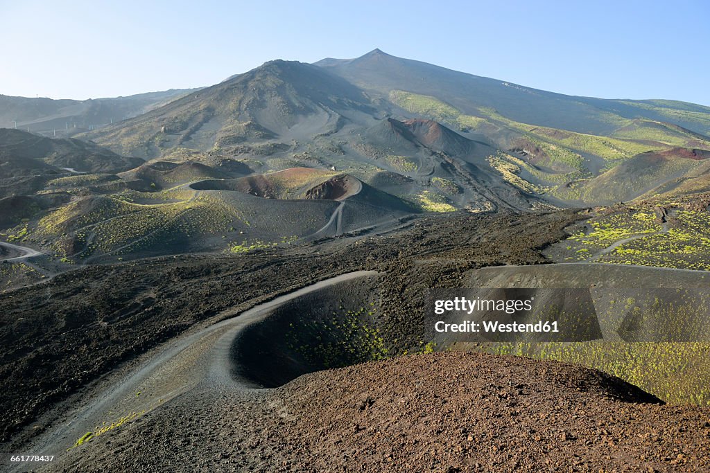 Italy, Sicily, Mount Etna, volcanic crater, lava fields