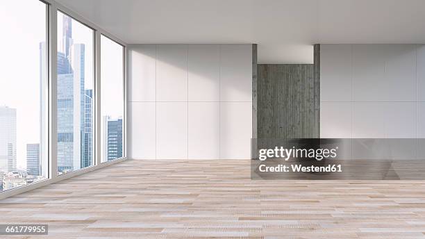 ilustrações, clipart, desenhos animados e ícones de empty apartment with wooden floor, 3d rendering - loft apartment