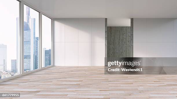 empty apartment with wooden floor, 3d rendering - loft apartment 幅插畫檔、美工圖案、卡通及圖標