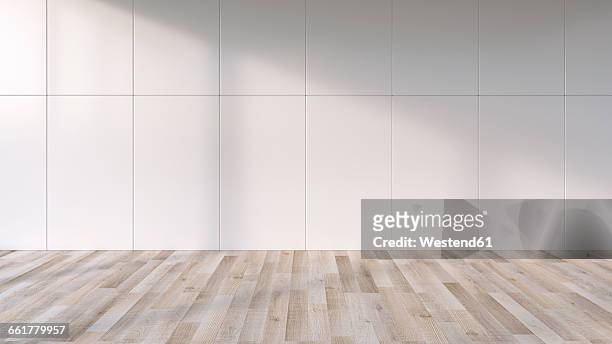 shadows on the wall of an empty room with wooden floor, 3d rendering - indoors stock illustrations
