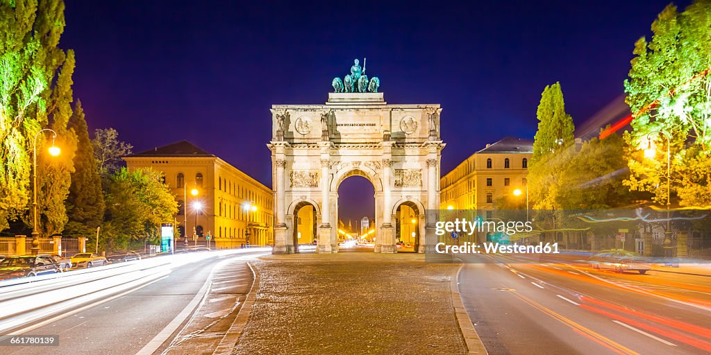 Germany, Bavaria, Munich, Victory Gate at night