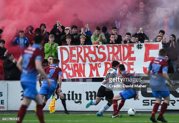 Dundalk , Ireland - 31 March 2017; Drogheda United supporters show their repect for the late Ryan McBride of Derry City during the SSE Airtricity...