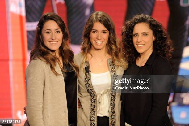Sofia Goggia Italian alpine skier, Marta Bassino Italian alpine skier and Federica Brignone Italian alpine skier during the tv show Che Tempo Che Fa...