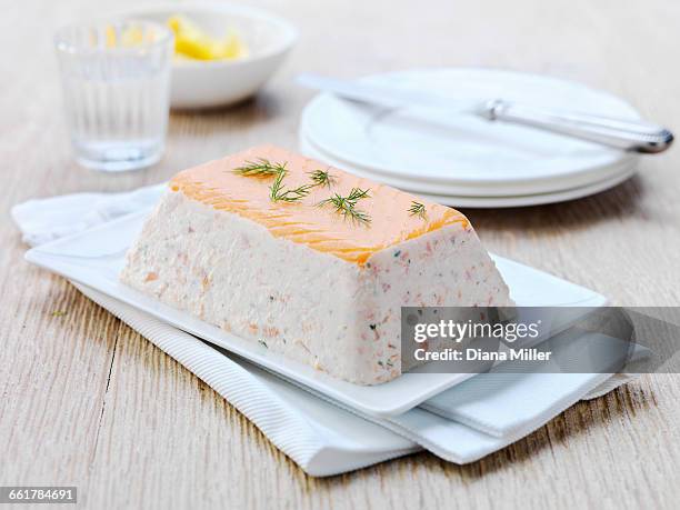 lochmuir salmon terrine, close-up - pate stock pictures, royalty-free photos & images