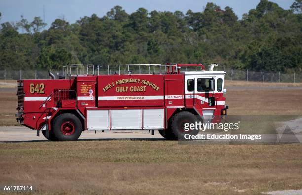 Navy fire truck at Pensacola Naval Air Station Florida USA.