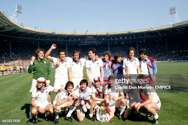 West Ham United celebrate with the cup: Phil Parkes, Trevor Brooking, Billy Bonds, Alvin Martin, Patsy Holland, Jimmy Neighbour, Paul Brush, Bobby...