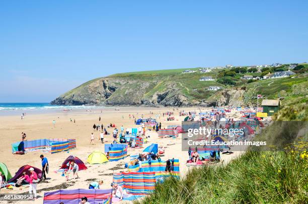 Mawgan porth beach in Cornwall, England, UK.