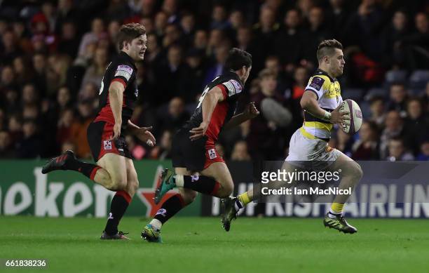 Arthur Retiere of La Rochelle runs with the ball during The European Challenge Cup match between Edinburgh and La Rochelle at Murrayfield Stadium on...