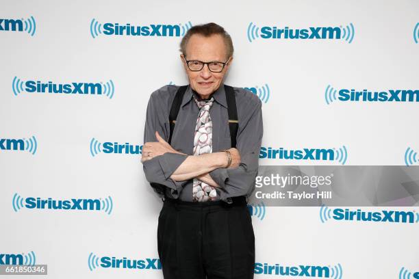 Legendary broadcaster Larry King visits the SiriusXM Studios for "A Conversation with Larry King, hosted by John Fugelsang" at SiriusXM Studios on...