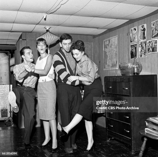 Young television actors on a double date. Richard Miles and Marlene Willis on a double date with Bob Denver and Gigi Perreau. Bob Denver is a cast...