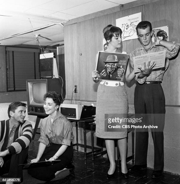 Young television actors on a double date. Bob Denver and Gigi Perreau on a double date with Marlene Willis and Richard Miles. Bob Denver is a cast...