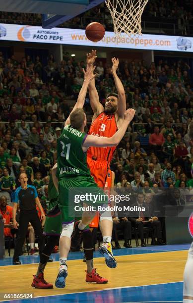 Fernando San Emeterio, #19 of Valencia Basket in action during the 2016-2017 7Days Eurocup Finals Leg 2 Unicaja Malaga v Valencia Basket at Martin...