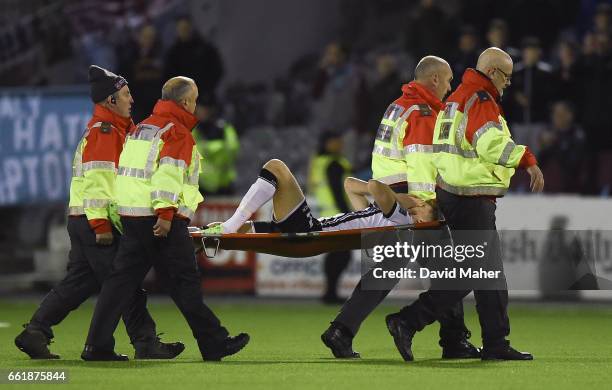 Dundalk , Ireland - 31 March 2017; Sean Gannon of Dundalk is stretchered off during the SSE Airtricity League Premier Division match between Dundalk...