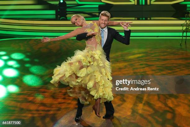 Maximilian Arland and Isabel Edvardsson perform on stage during the 3rd show of the tenth season of the television competition 'Let's Dance' on March...