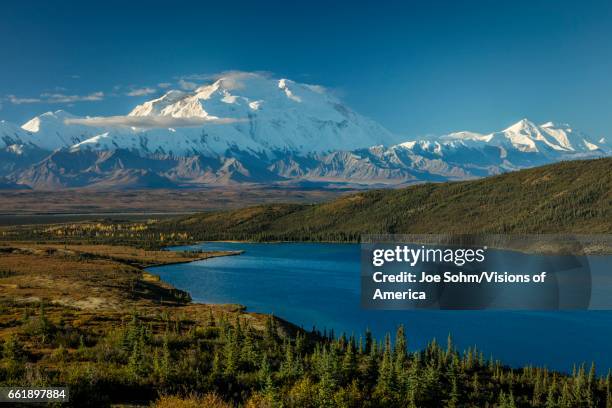 Mount Denali and Wonder Lake, previously known as Mount McKinley, the highest mountain peak in North America, at 20, 310 feet above sea level. Alaska...