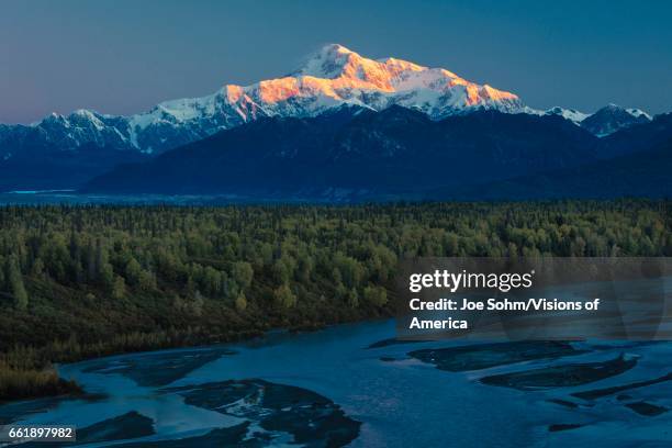 Sunrise on Mnt Denali, Trapper Creek pullout view, Alaska near Mount Denali Lodge.