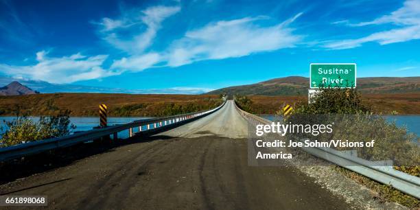 Susitna River bridge offers views of Alaskan Range, Denali Highway, Route 8, Alaska.