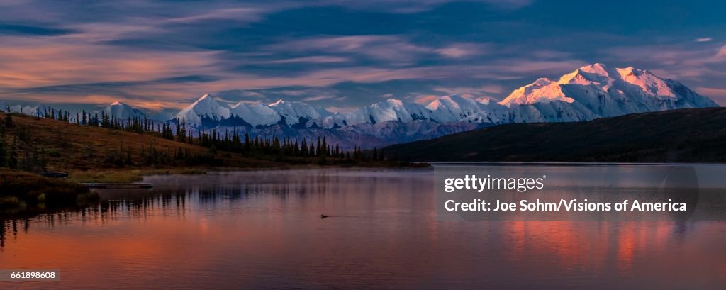 Panoramic view of Mount Denali, from Wonder Lake, Denali National Park, Alaska
