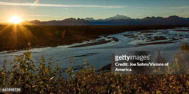 Sunrise on Mnt Denali, Trapper Creek pullout view, Alaska near Mount Denali Lodge.