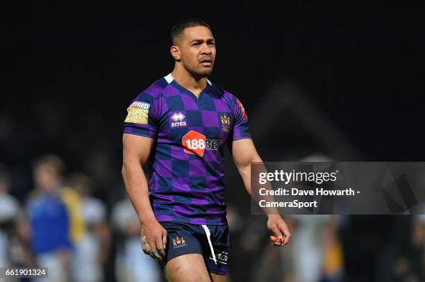 Wigan Warriors' Frank-Paul Nu'uausala looks dejected at the end of the game at the Betfred Super League Round 7 match between Leeds Rhinos and Wigan...