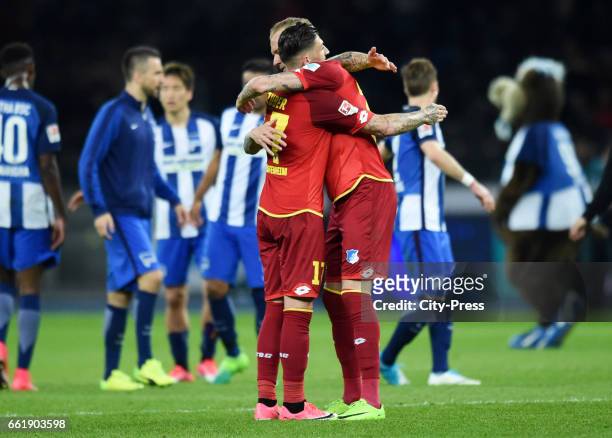 Steven Zuber and Kevin Vogt of the TSG 1899 Hoffenheim after the game between Hertha BSC and TSG Hoffenheim on march 31, 2017 in Berlin, Germany. 22...