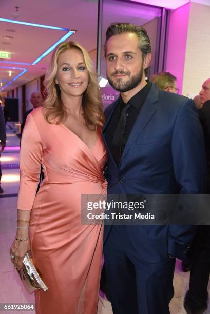 Pregnant Caroline Beil and her boyfriend Philipp Sattler attend the Gloria - Deutscher Kosmetikpreis 2017 at Hilton Hotel on March 31, 2017 in...