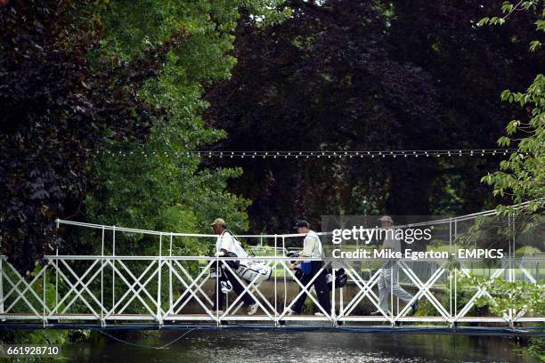 Players cross the bridge at the K Club