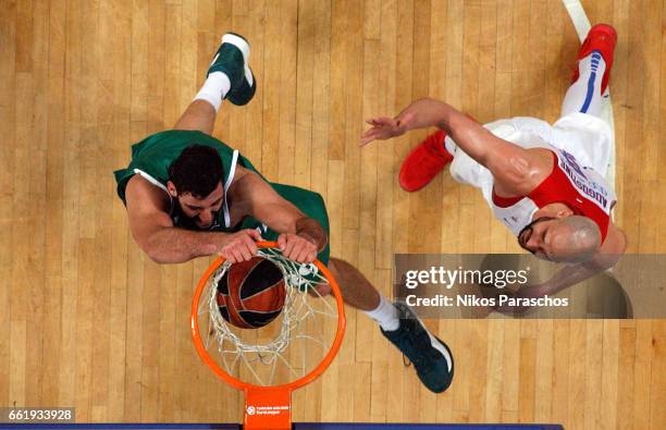 Ioannis Bourousis, #29 of Panathinaikos Superfoods Athens in action during the 2016/2017 Turkish Airlines EuroLeague Regular Season Round 29 game...