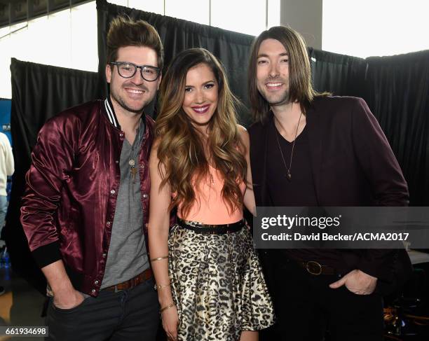 Musicians Jonathan Lawson, Cassandra Lawson, and Tyler Oban of The Railers attend the 52nd Academy Of Country Music Awards Cumulus/Westwood One Radio...