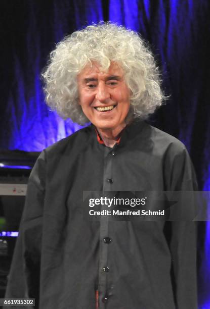 Singer Angelo Branduardi performs on stage during a concert at Konzerthaus Wien on March 31, 2017 in Vienna, Austria.