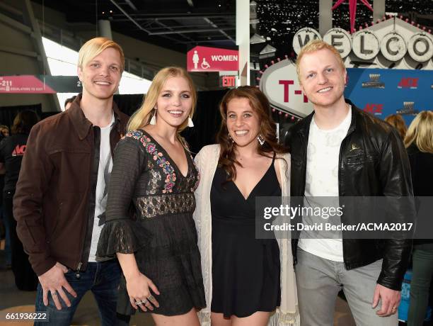 Musicians Eric Holljes and Brittany Hölljes of Delta Rae, Rebecca Friedman, and musician Ian Hölljes of Delta Rae attend the 52nd Academy Of Country...