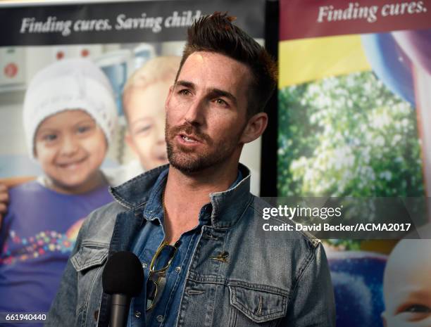 Singer-songwriter Jake Owen speaks during the 52nd Academy Of Country Music Awards Cumulus/Westwood One Radio Remotes at T-Mobile Arena on March 31,...