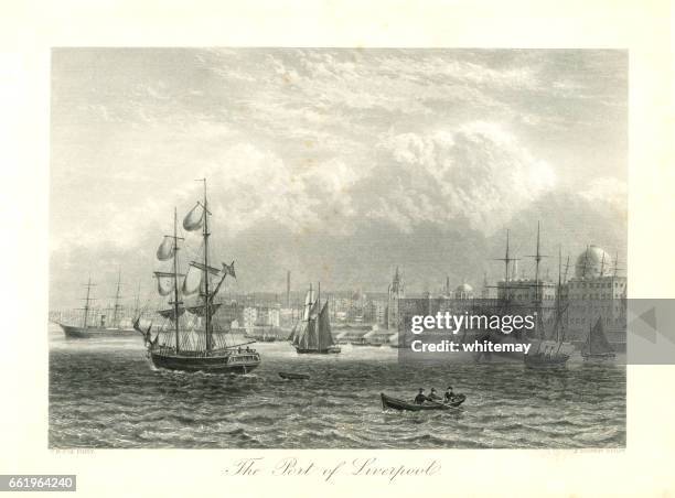 port of liverpool (victorian engraving) - merseyside stock illustrations